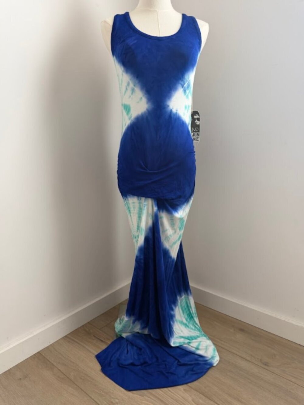 NWT Young Fabulous & Broke Tie Dye Ruched Maxi Dress Blue White Size S
